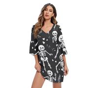 RPLIFE Vestito estivo nero scheletro carino stampato abito da spiaggia con maniche S-XXL, Scheletro carino nero, L