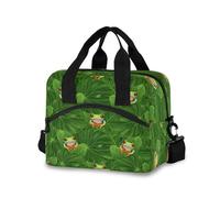 RPLIFE Vibrant Frog Tropical Green Leaves - Borsa termica termica per il pranzo, da donna, 29 x 18 x 24 cm, per scuola, ufficio o picnic