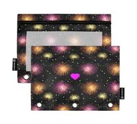 RPLIFE Vibrant Hearts Fireworks Black 2 Pack Large 3 Ring Pencil Pouch per bambini scuola, astuccio per ragazzi e ragazze, 24,9 × 17,8 cm