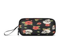 RPLIFE Vintage Teschi Fiori Nero Basic Pencil Pouch, Lungo Astuccio, Portamatite Meccanico
