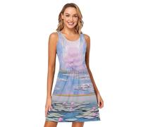 RPLIFE Water Lily Pond by Claude Monet Abiti senza maniche, abiti casual da donna senza maniche, Stagno delle ninfee Di Claude Monet, S