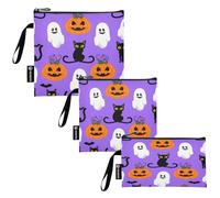 RPLIFE Whimsical Halloween - Sacchetti lavabili per panini e snack, riutilizzabili, con cerniera, per scuola, ufficio, viaggi, lavoro (set da 3: S/M/L)