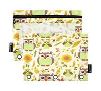 RPLIFE Whimsical Owls Confezione da 2 sacchetti con cerniera a tre fori per la scuola dei bambini, astuccio trasparente per matite per ragazzi e ragazze, 24,9 × 17,8 cm