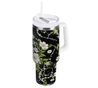RPLIFE White Flowers Black - Bicchiere da 1,18 l, in acciaio inox, con isolamento termico