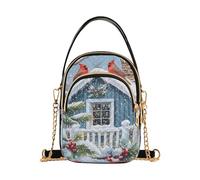 RPLIFE Winter Birds Snowy - Borsa a tracolla trapuntata con tracolla a catena, da donna, con design multi tasche, per viaggi e uso quotidiano