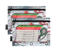 RPLIFE Winter Red Cardinal Confezione da 2 sacchetti con cerniera a 3 anelli per la scuola dei bambini, astuccio trasparente per ragazzi e ragazze, 24,9 × 17,8 cm