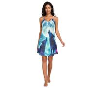 RPLIFE Wolves Howling Moon Blue Slip Camicie da notte da donna, con spalline sottili regolabili, scollo a V, camicia da notte in raso da donna, Lupi Howling Moon Blu, S