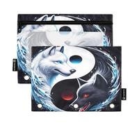 RPLIFE Yin Yang Ice Wolf - Confezione da 2 custodie con cerniera a 3 fori per la scuola dei bambini, astuccio trasparente con cerniera per ragazzi e ragazze, 24 cm x 17,8 cm (taglia unica)