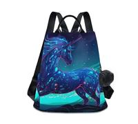 RPLIFE Zainetto da donna blu con unicorno fulmine antifurto con cerniera posteriore design borsa da viaggio