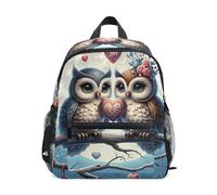 RPLIFE Zainetto per bambina con gufi, cuori, con targhetta per nome, mini zaino per la scuola per bambini, zaino da viaggio, 6-8 anni