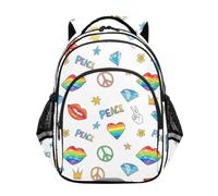 RPLIFE Zainetto per Bambini, Carino Segni della Pace Zaino Bianco Scuola Element, Carino Segni di pace Bianco, 15 Inch, classico