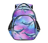 RPLIFE Zainetto per bambini, motivo: balene blu, galassia vibrante, viola, zaino scuola elementare, Blue Whales Vibrant Galaxy Viola, 17 Inch, classico