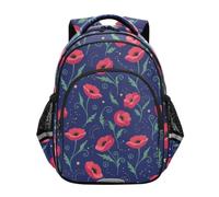 RPLIFE Zainetto per bambini, motivo: papavero, blu navy, per la scuola elementare, Papavero Fiore Blu Navy, 17 Inch, classico