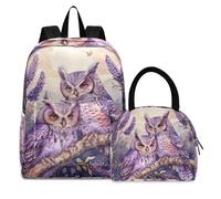 RPLIFE Zaini per bambini, borsa termica impermeabile, per studenti delle scuole medie, con gufi alla lavanda