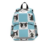 RPLIFE Zaino a scacchiera con gatto bianco e nero per bambini, ragazzi, ragazze, bambini, mini zaino da viaggio