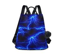 RPLIFE Zaino antifurto blu fulmine nero per donna borse da viaggio alla moda con pompon