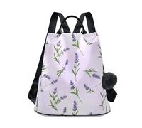 RPLIFE Zaino antifurto con fiori di lavanda, foglie verdi, borsa da viaggio da donna, alla moda, con pompon