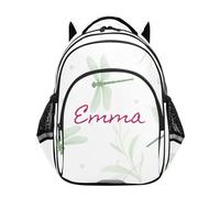 RPLIFE Zaino bianco personalizzato delle libellule verdi per le ragazze dei ragazzi della scuola, zaino durevole della scuola, Libellule Verdi Bianco, 15 Inch, Zaini Tradizionali