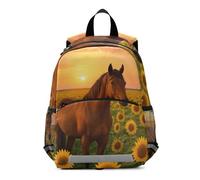 RPLIFE Zaino con cavallo e girasole al tramonto per bambine e ragazzi, piccolo zaino da viaggio per bambini 3-6 anni M