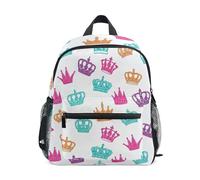 RPLIFE Zaino con corone pastello per bambini e bambine, piccola borsa da viaggio per libri con etichetta per nome, zaini per bambini, 3-8 anni