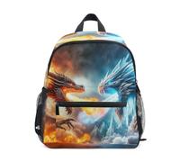 RPLIFE Zaino con drago dell'acqua di fuoco per bambini e bambine, Drago Acqua Fuoco, Small, Zaini Cool Soccer Print | Zaini leggeri per bambini da 3 a 8 anni, con targhetta per il nome