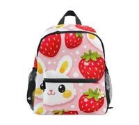 RPLIFE Zaino con grazioso coniglietto e fragola, rosa, per bambini, con targhetta per il nome, Carino Bunny Fragola Rosa, 6-8 Years, Zaini Carino