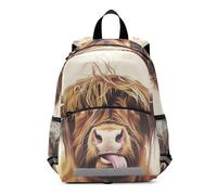 RPLIFE Zaino con linguetta di mucca delle Highland per bambini e bambine, piccola borsa da viaggio per libri da 3-6 anni, M