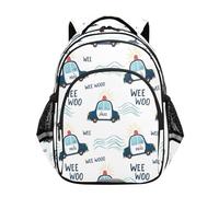 RPLIFE Zaino da 15 pollici per ragazzi e ragazze, carino cartone animato polizia auto zaino per computer portatile per bambini, Carino Cartoon Polizia Cars, Medium, Zaini Tradizionali