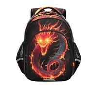 RPLIFE Zaino da 17 pollici per ragazzi e ragazze, drago di fuoco rosso fiamme zaino durevole per ragazzi da viaggio