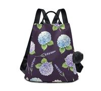 RPLIFE Zaino da donna con ortensia lavanda viola blu borsa da viaggio antifurto con cerniera posteriore alla moda casual
