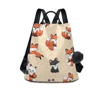 RPLIFE Zaino da donna con volpe in stile cartone animato, borsa antifurto con pompon da viaggio