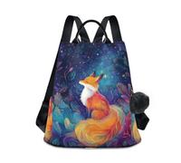 RPLIFE Zaino da donna con volpe nella notte stellata antifurto borsa da viaggio alla moda con pompon zaino per escursionismo