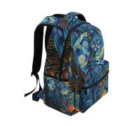 RPLIFE Zaino da viaggio per ragazze, essenziale per il rientro a scuola, ideale per bambini dai 6 ai 14 anni, gatto blu sotto il cielo stellato