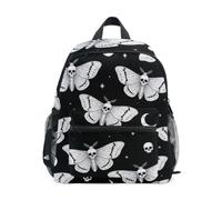 RPLIFE Zaino nero con teschio di falene bianche per bambini e bambine, Teschio Falene Bianche Nero, Small, Zaini Cool Soccer Print