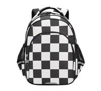 RPLIFE Zaino per bambini, a scacchiera bianca nera classica zaino scuola elementare, Nero Bianco Scacchiera Classica, 17 Inch, classico