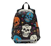 RPLIFE Zaino per bambini con guinzaglio, teschio colorato stella nera borsa per la scuola per bambini mini borsa da viaggio 3-6 anni, medio