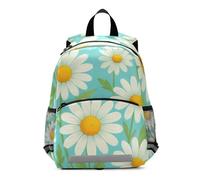 RPLIFE Zaino per bambini con margherite bianche, foglie verdi e blu, per ragazzi e ragazze, mini zaini per bambini, borsa per libri da viaggio, 3-6 anni, M