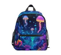 RPLIFE Zaino per bambini con meduse al neon per ragazze e ragazzi, Medusa Neon, Medium, Zaini Cool Soccer Print | Zaini leggeri per bambini da 3 a 8 anni, con targhetta per il nome