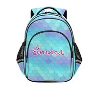 RPLIFE Zaino per bambini con nome personalizzato per la scuola, zaino blu personalizzato con squame di sirena pastello per la scuola elementare dei ragazzi, Scaglie Sirena Pastello Blu, 17 Inch, Zaini