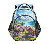 RPLIFE Zaino per bambini con nome personalizzato Village Svizzera per ragazze e ragazzi, zaino scuola elementare, Village Svizzera, 15 Inch, Zaini Tradizionali