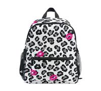 RPLIFE Zaino per bambini con pois neri e grigi leopardati bianchi, per bambine e ragazzi, piccolo con targhetta per nome, 3-8 anni, Grassetto Nero Grigio Leopard Macchie Bianco, Small, Zaini Carino