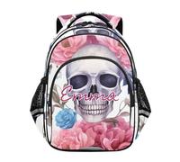 RPLIFE Zaino per bambini con teschi ad acquerello e fiori per la scuola zaino per la scuola elementare con nome personalizzato per ragazzi dai 6 ai 12 anni, Acquerello Teschi Fiori, 15", Zaino