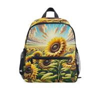 RPLIFE Zaino per bambini e bambine, con campo di girasole al vento, per la scuola, con targhetta per il nome, piccolo, 3-8 anni