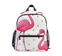 RPLIFE Zaino per bambini e bambine, con fenicottero a pois bianchi, con targhetta per nome, mini borsa per la scuola per bambini, Fenicottero Polka Bianco, 6-8 Years, Zaini Carino