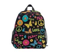 RPLIFE Zaino per bambini e bambine, motivo retrò con fiori della pace, colore nero, Retro Peace Flowers Nero, Medium, Zaini Cool Soccer Print