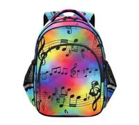 RPLIFE Zaino per bambini, motivo: note musicali ad acquerello, colore nero, per scuola elementare, Acquerello nero con note musicali, 15 Inch, classico