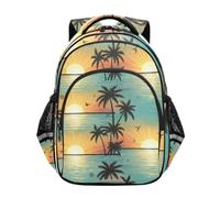 RPLIFE Zaino per bambini, motivo: tramonto tropicale, spiaggia, scuola elementare, Spiaggia tropicale al tram, 17 Inch, classico
