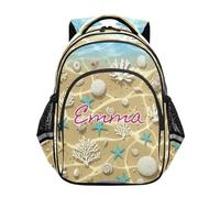 RPLIFE Zaino per bambini per la scuola con nome personalizzato, zaino elementare per ragazzi con stella marina spiaggia costiera, Spiaggia Stella Marina Cost, 17 Inch, Zaini Tradizionali