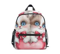 RPLIFE Zaino per bambini per ragazze e ragazzi, carino gatti amore San Valentino zaino da viaggio con etichetta nome piccola borsa per bambini scuola, I gatti carini amano San Valentino, 6-8 Years