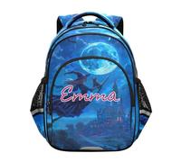 RPLIFE Zaino per bambini per ragazze e ragazzi con nome personalizzato, Halloween Witch Castle Blue Kids Elementary School Backpack, Halloween Witch Castle Blu, 17 Inch, Zaini Tradizionali